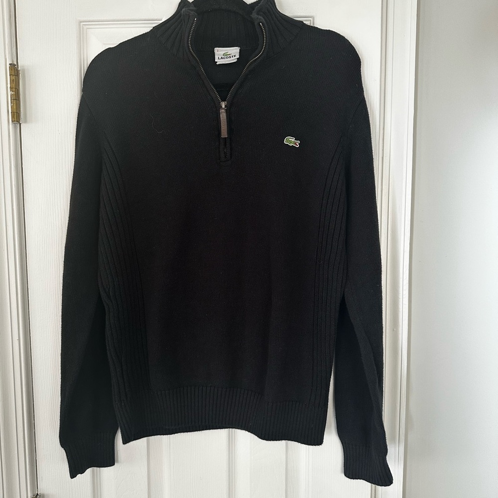 Lacoste Men's Vintage Black Quarter Zip-Sweater